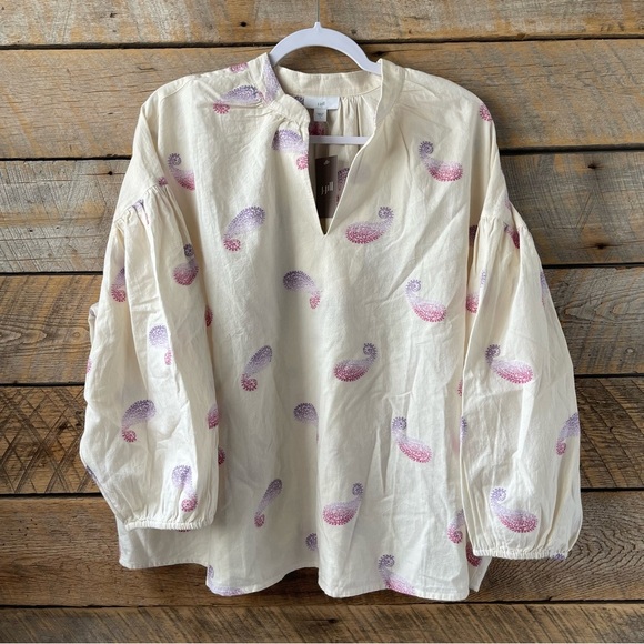 J. Jill Large Oversized Split Neck Cotton Blouse Top Puff Sleeves Lightweight - Picture 8 of 16